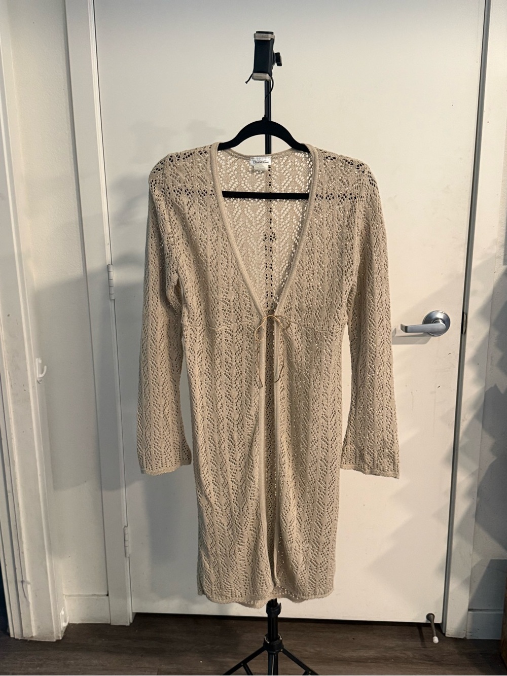 Charlotte Russe Open-Knit Long Cardigan in Beige